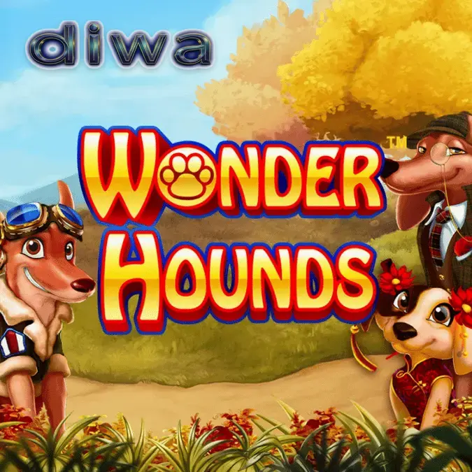 Tampilan antarmuka permainan slot Wonder Hounds dengan simbol anjing yang ikonik.